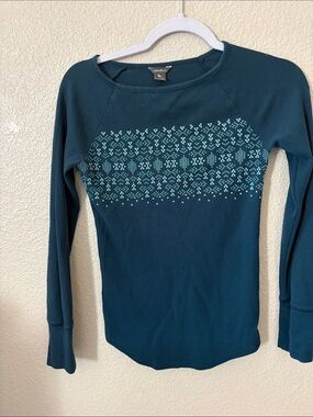 Eddie Bauer Thermal Long Sleeve Top in Teal with Geo Print